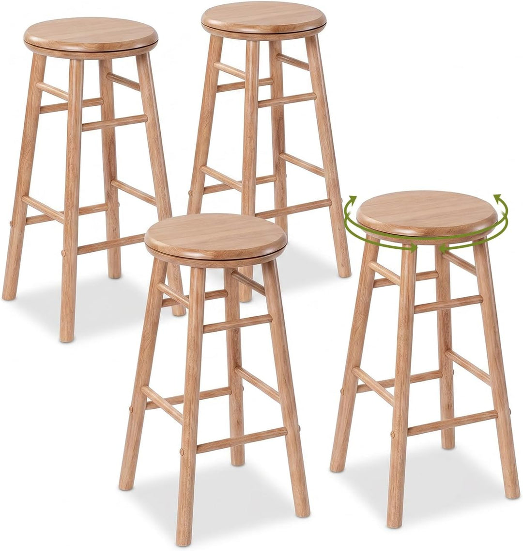 GIANTEX 24 Inch Swivel Bar Stools Set of 2, Rubber Wood, Walnut | Round Bar Chairs w/Backless Design