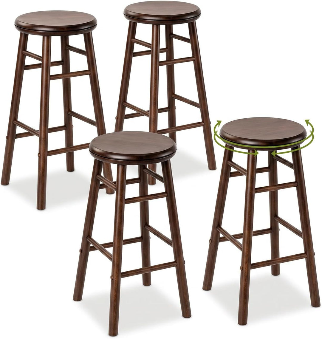GIANTEX 24 Inch Swivel Bar Stools Set of 2, Rubber Wood, Walnut | Round Bar Chairs w/Backless Design
