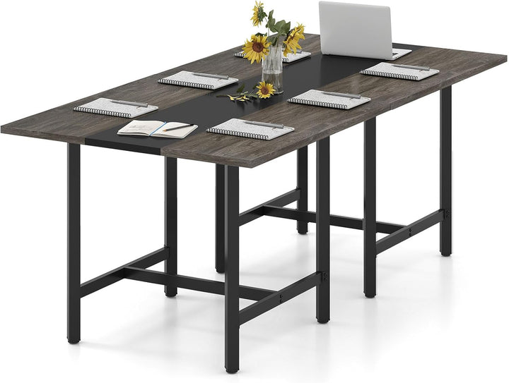 Giantex 39.5" Square Conference Table, Meeting Table for 4 People | Heavy-Duty Metal Frame