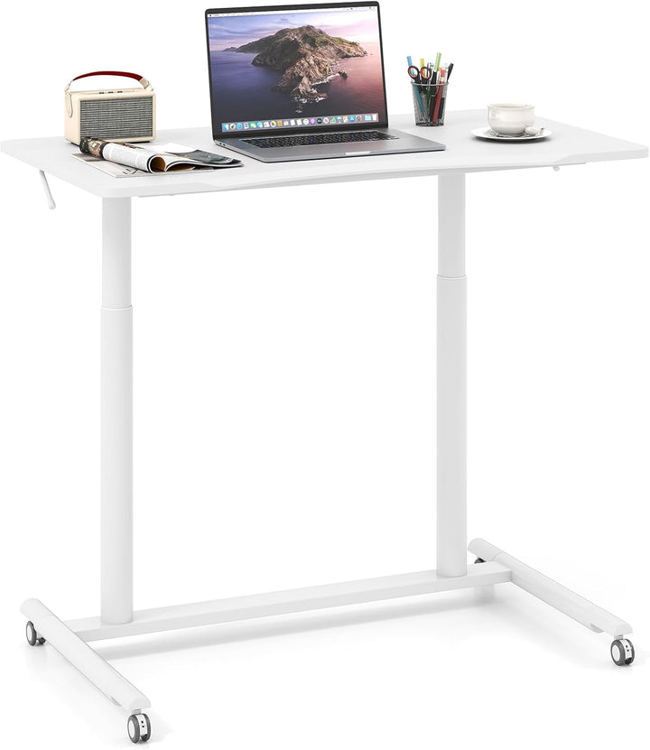 Giantex Mobile Standing Desk Height Adjustable Computer Desk with Wheels &amp; Aluminum Frame