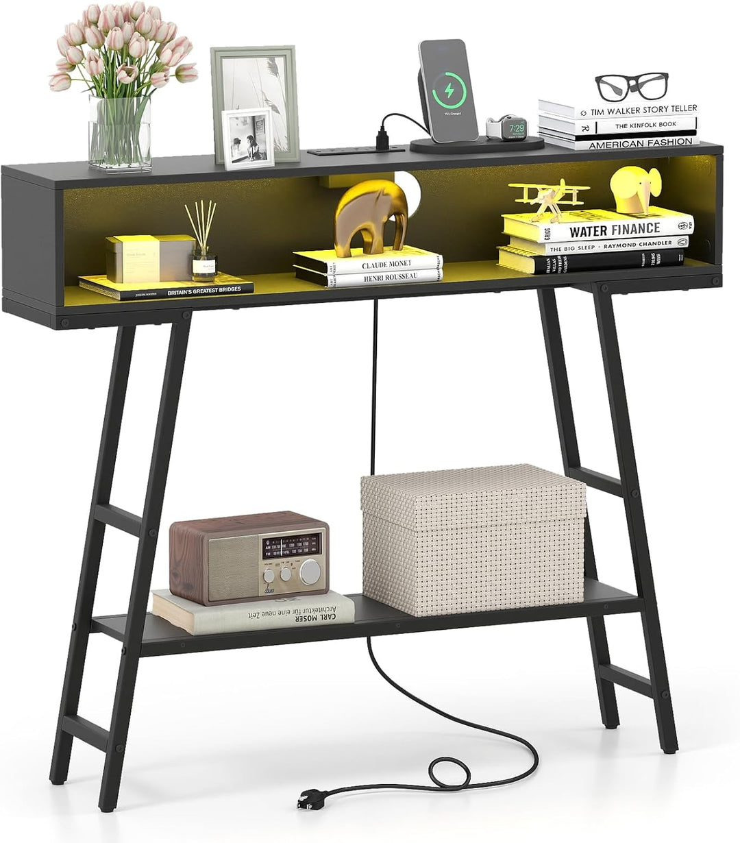 Giantex Console Table with Charging Station &amp; LED Lights