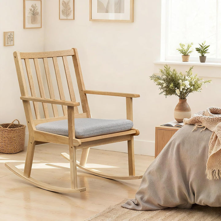 Giantex Rocking Chair with Cushion Solid Rubber Wood Rocker with Padded Seat