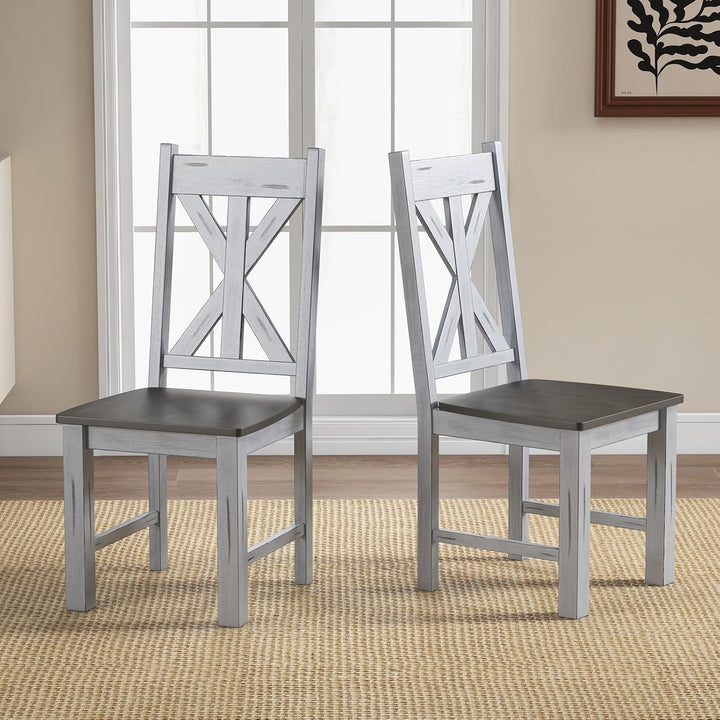 Giantex Retro Wooden Dining Chairs Set, Farmhouse Kitchen Chairs w/Rubber Wood Frame, Elegant Hollowed Backrest