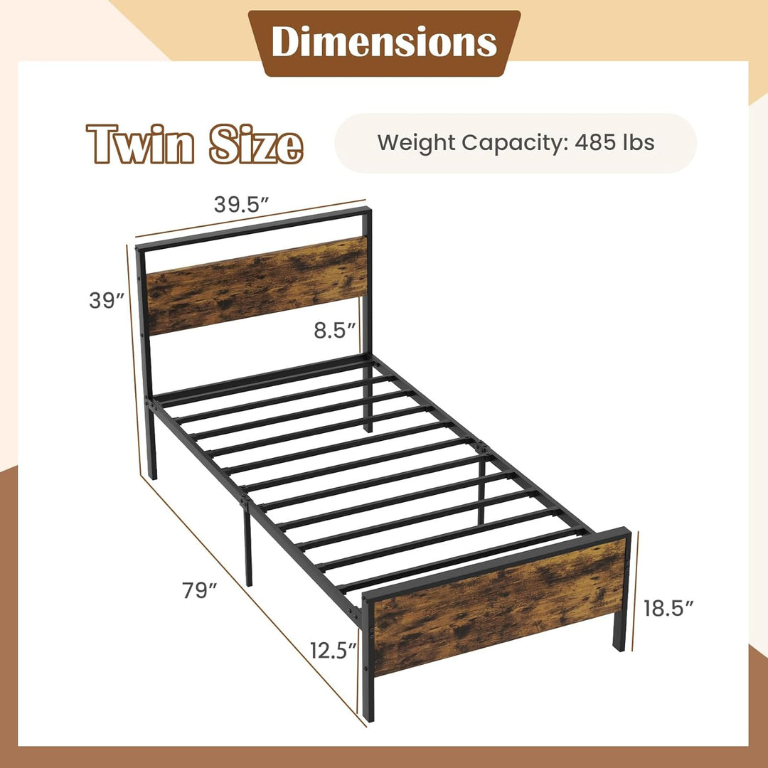 Giantex Twin Size/Full Size/King Size/Queen Metal Platform Bed Frames with Wooden Headboard &amp; Footboard