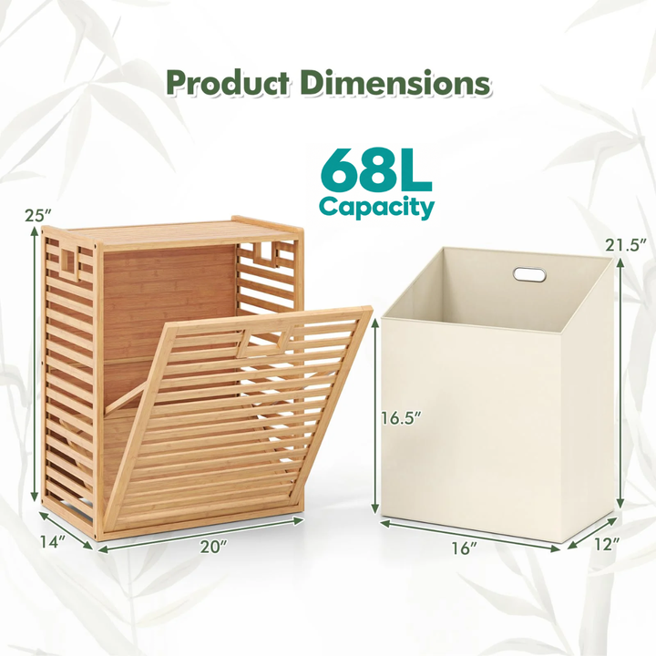 Giantex 68L Bamboo Tilt Out Laundry Hamper with Removable Basket