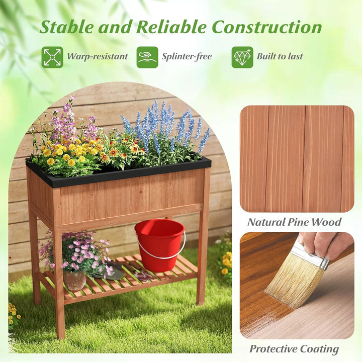 Giantex 40"x20"x39" Raised Garden Bed Wood Planter Box with Plant Stand &amp; Black Liner