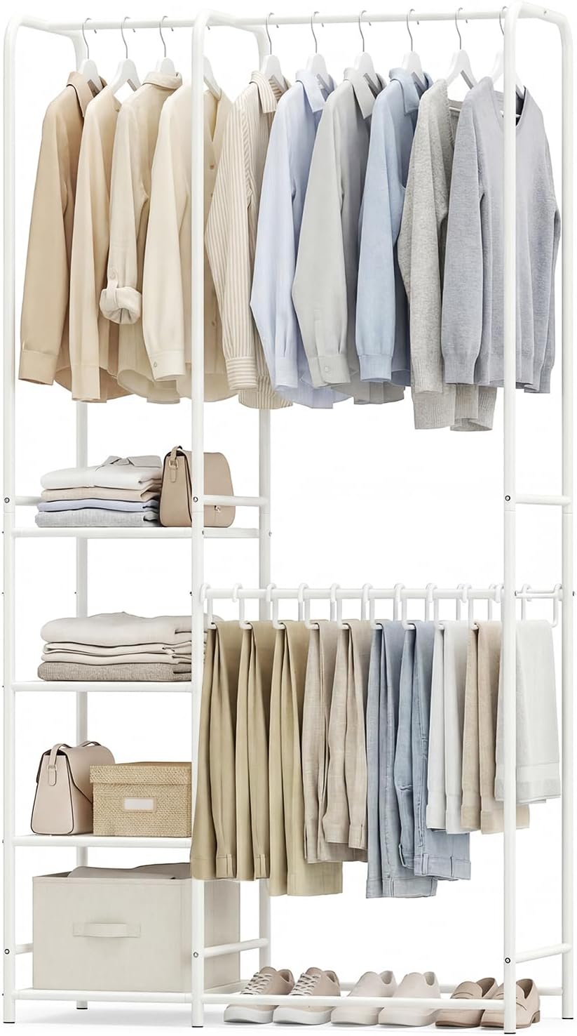 Giantex Heavy-Duty Metal Clothing Rack with 2 Hanging Rods &amp; 4 Storage Shelves