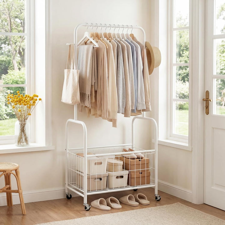 Giantex 35" Clothes Rack with Storage Basket &amp; Lockable Wheels