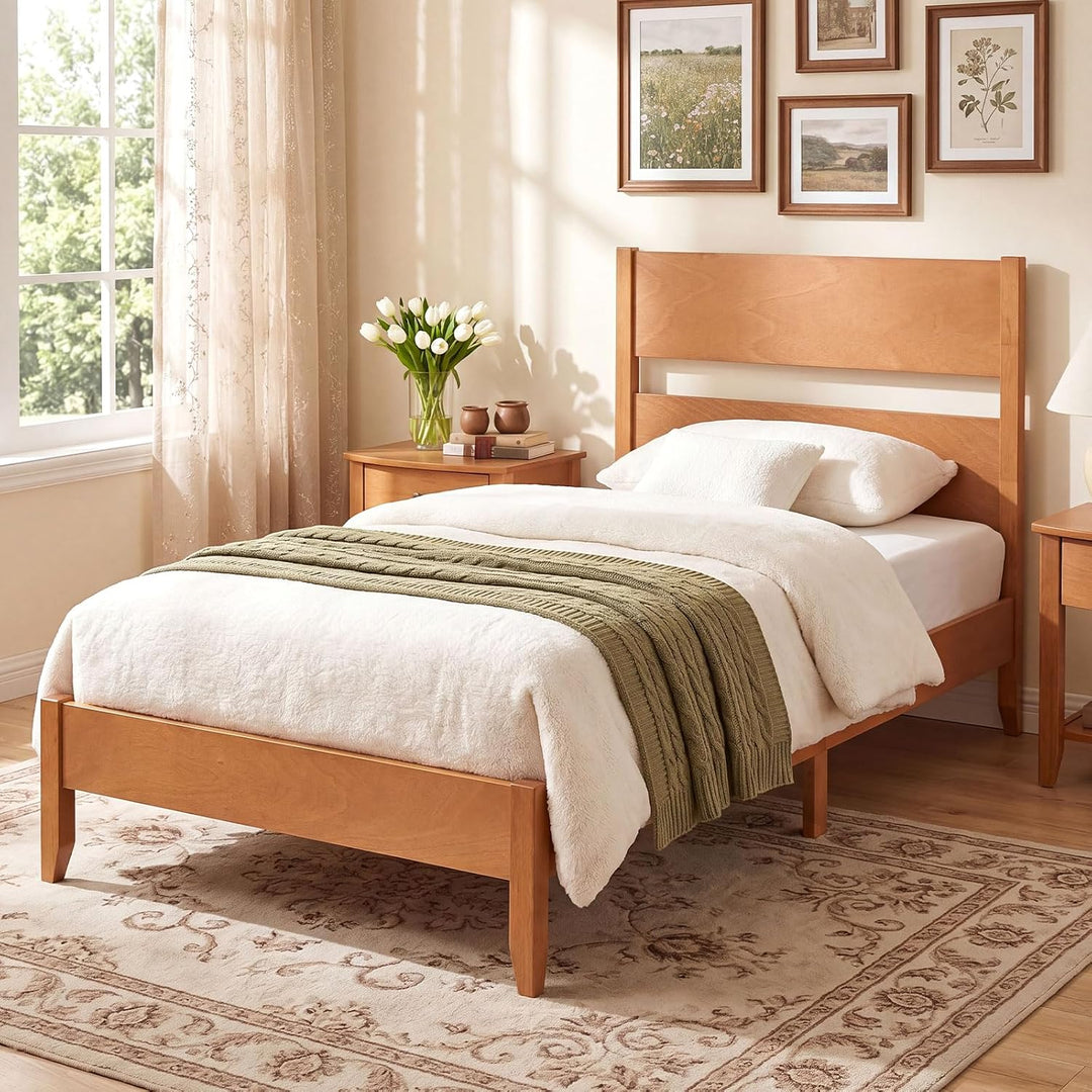 GIANTEX Queen/Full/Twin Size Wooden Bed Frame with Slatted Headboard