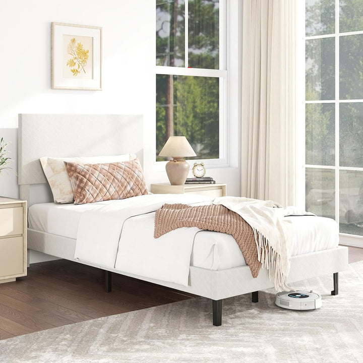 Giantex Bed Frame | Velvet Upholstered Platform Bed w/Height Adjustable Chevron Headboard