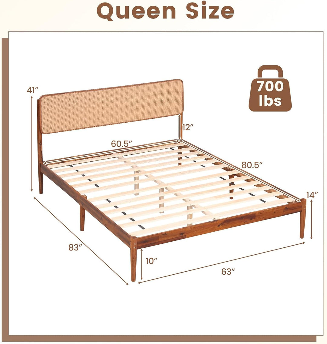 Giantex Wooden Bed Frame Full/Twin/Queen Size with Rattan Headboard