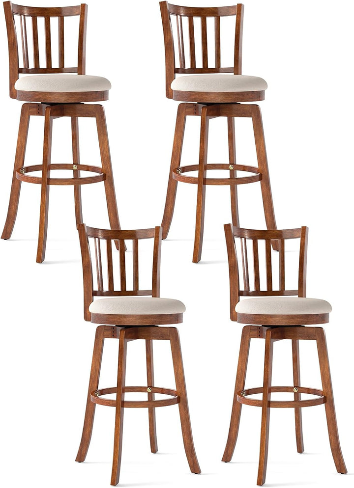 Giantex 30.5" Swivel Bar Stools Set of 2/4 with Rubber Wood Legs &amp; Footrest &amp; Upholstered Seat