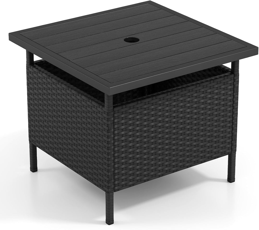 Giantex Umbrella Table, Outdoor Side Table with 2" Umbrella Hole, Rattan Umbrella Stand Holder Table