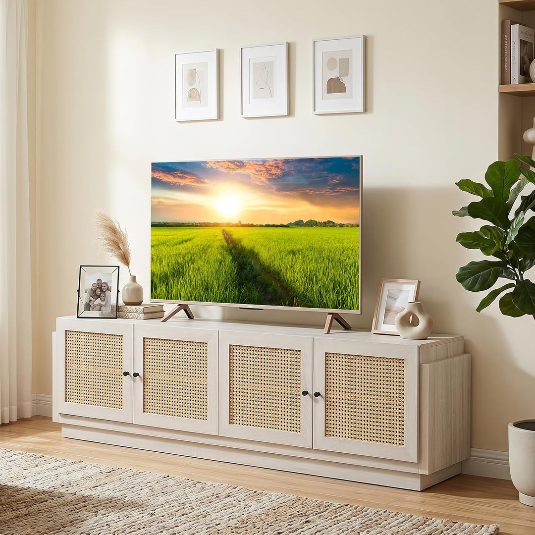 Giantex 4-Door PE Ratta TV Stand for TVs up to 75" with 2 Cabinets