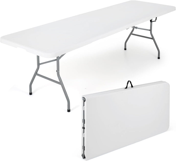 Giantex 8FT Folding Table | Heavy Duty Fold-in-Half Portable HDPE Plastic Table with Handle &amp; Locks