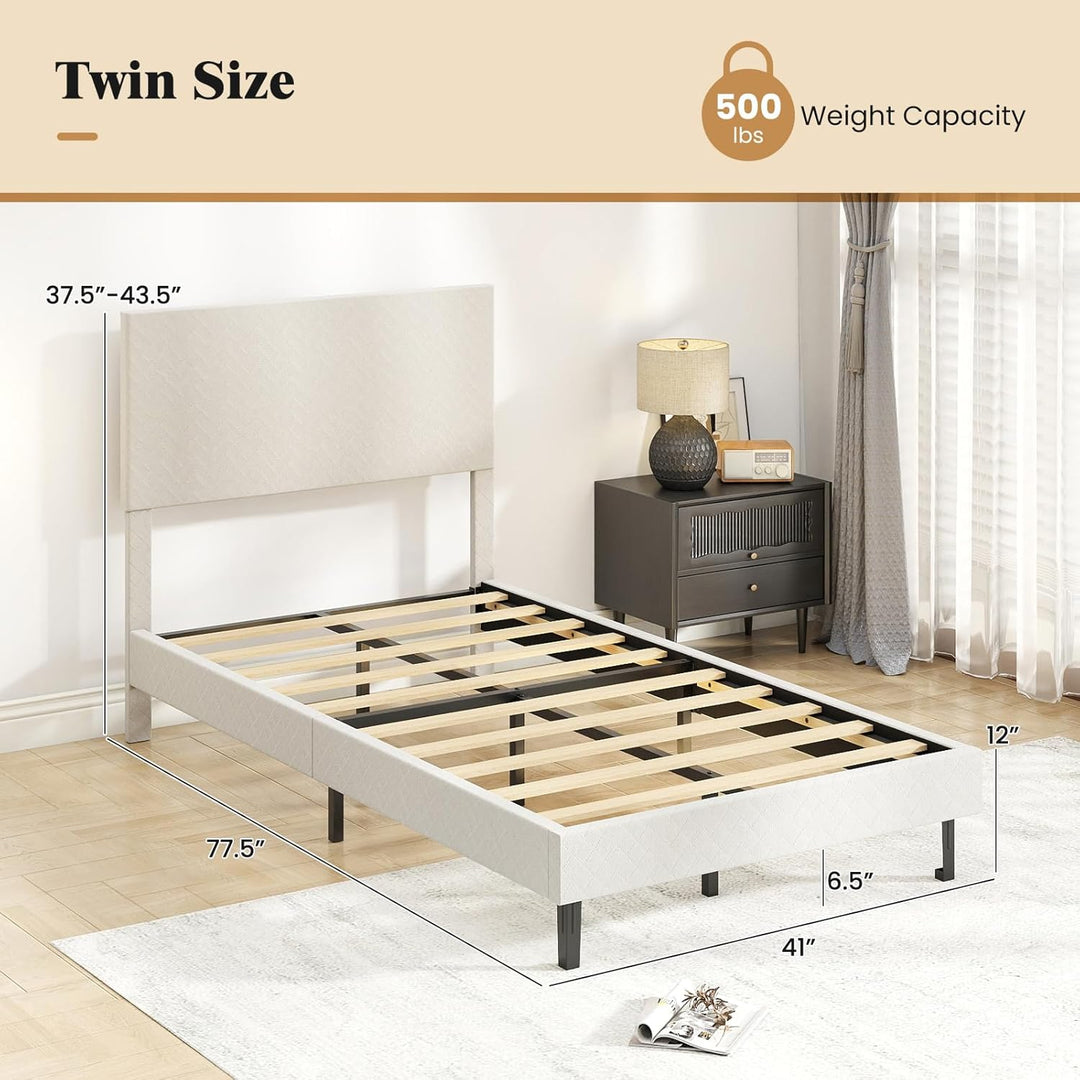 Giantex Bed Frame | Velvet Upholstered Platform Bed w/Height Adjustable Chevron Headboard