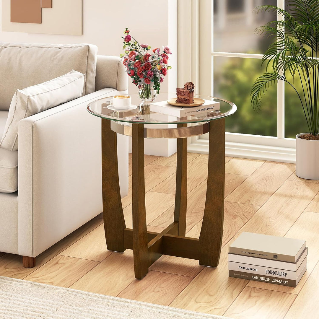 Giantex Round Glass End Table - 24’’ Side Table with Tempered Glass Top