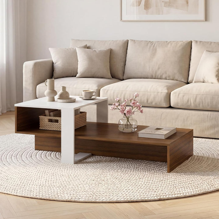 Giantex 2-Tier Coffee Table | Modern Irregular Center Table with Open Storage Shelf