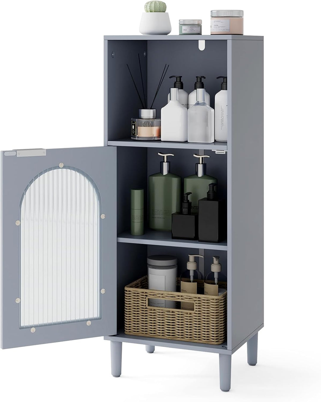 Giantex Bathroom Corner Floor Cabinet with Removable Shelf &amp; Fluted Tempered Glass Door