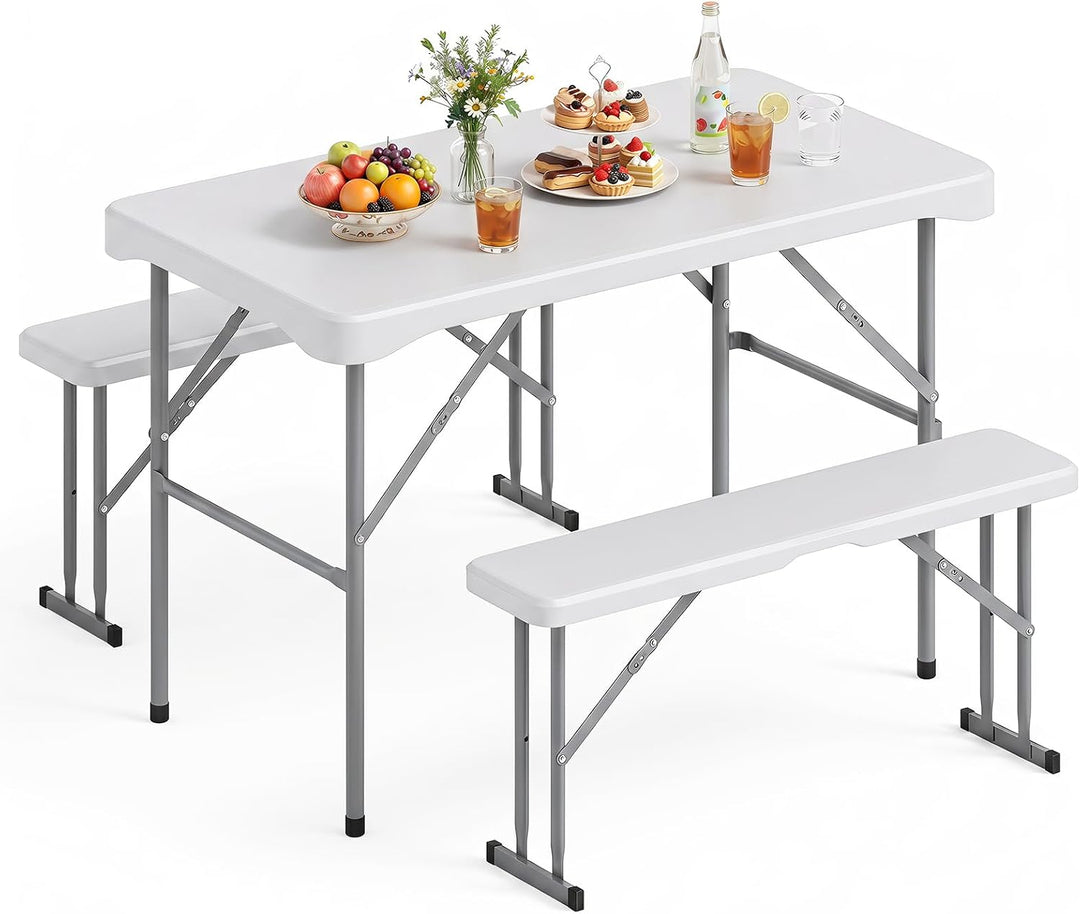 Giantex Folding Picnic Table Bench Set | Rectangular Patio Dining Table Set for 4