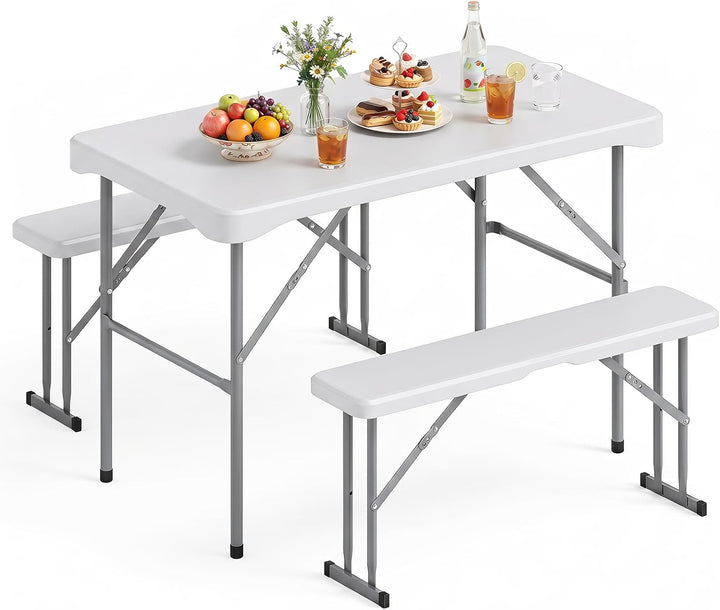 Giantex Folding Picnic Table Bench Set | Rectangular Patio Dining Table Set for 4