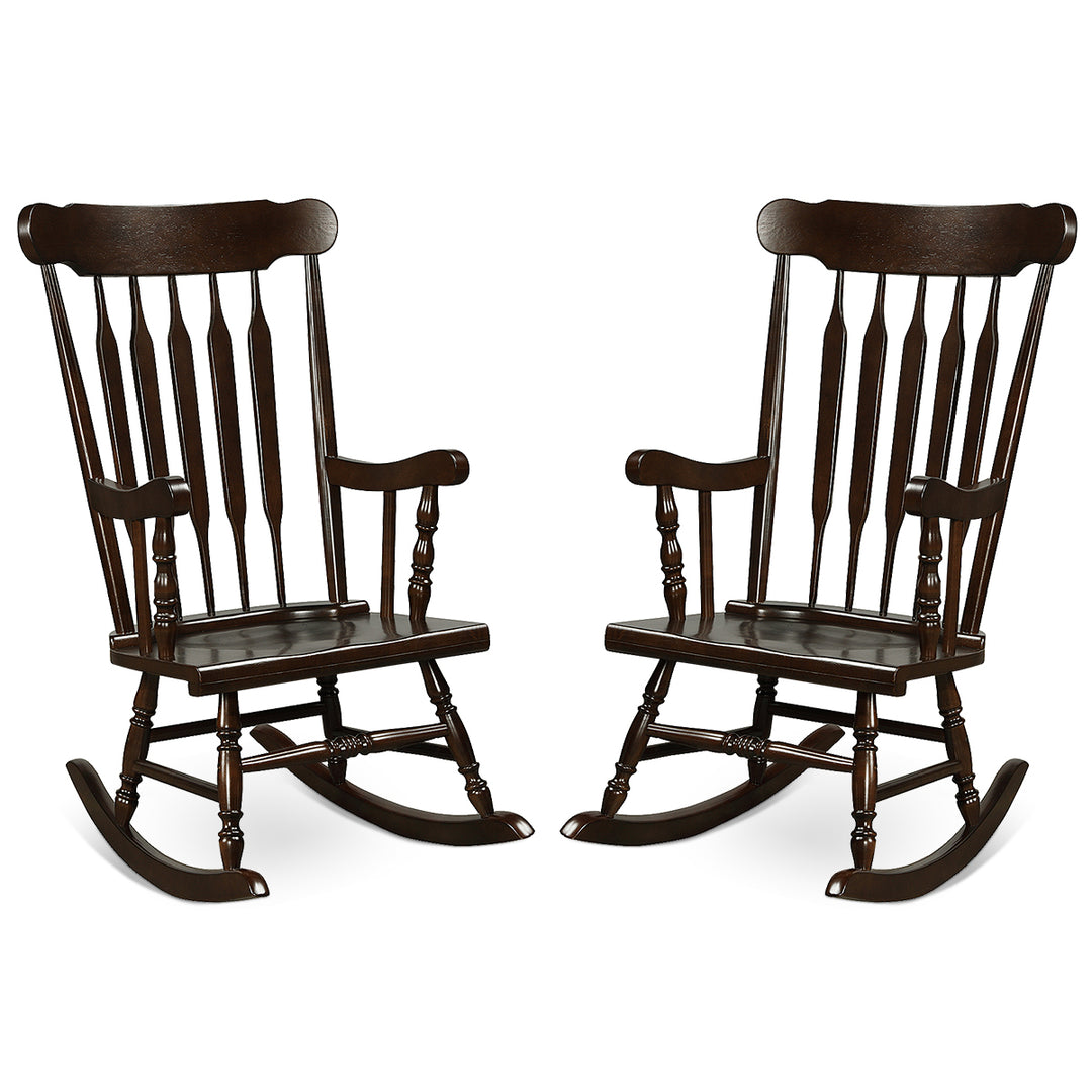 Giantex Outdoor Wood Rocking Chair - Set of 2 Patio Rocking Chair with Solid Frame