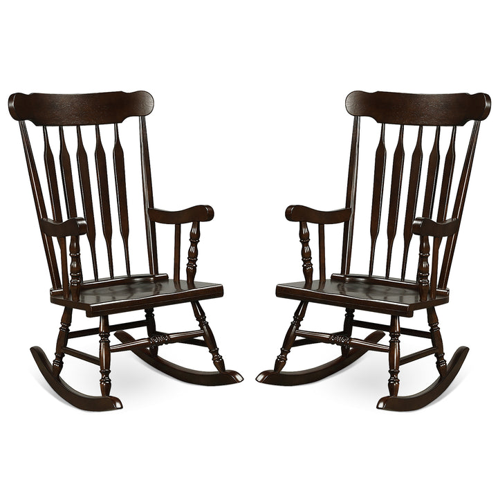 Giantex Outdoor Wood Rocking Chair - Set of 2 Patio Rocking Chair with Solid Frame