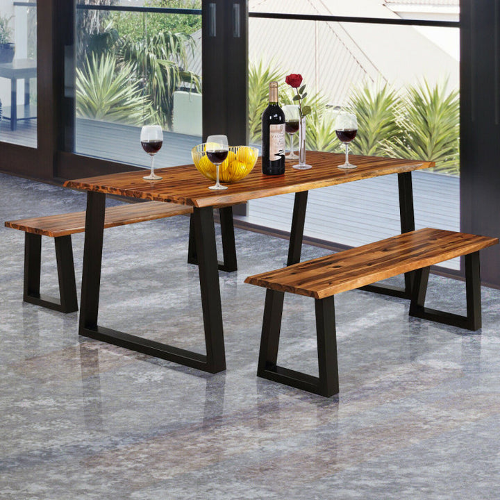 Giantex Wooden Dining Bench Seating Rustic Indoor &amp;Outdoor Furniture (Rustic Brown&amp;Black)