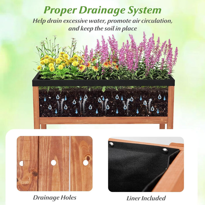 Giantex 40"x20"x39" Raised Garden Bed Wood Planter Box with Plant Stand &amp; Black Liner