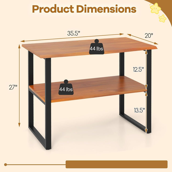Giantex Bathroom Storage Shelf with Waterproof Finish, 2-Tier Teak Wood Bookshelf
