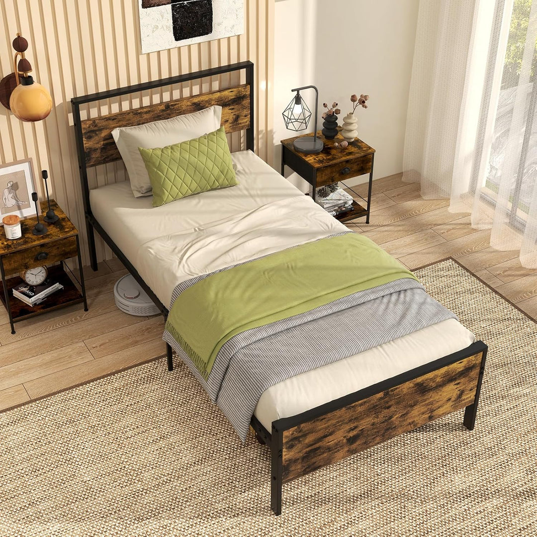 Giantex Twin Size/Full Size/King Size/Queen Metal Platform Bed Frames with Wooden Headboard &amp; Footboard