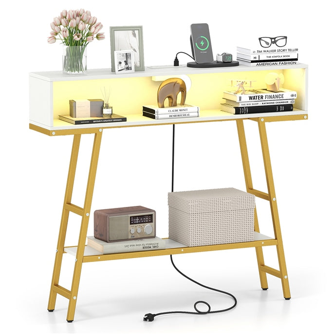 Giantex Console Table with Charging Station &amp; LED Lights
