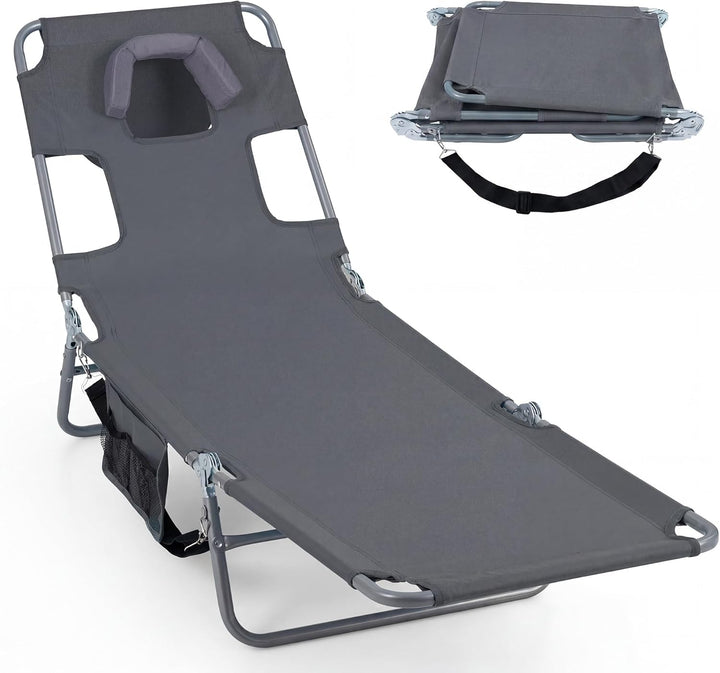 Giantex Folding Tanning Chair with Face Hole &amp; 5-Position Adjustable Backrest (1/2)