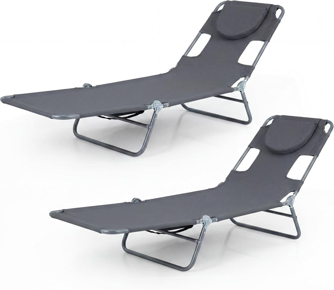 Giantex Folding Tanning Chair with Face Hole &amp; 5-Position Adjustable Backrest (1/2)