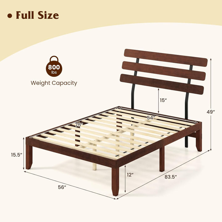 Giantex Queen/Full/Twin Size Platform Bed with Retro Headboard Mid Century Modern Bed Frame with Wood Slat Support