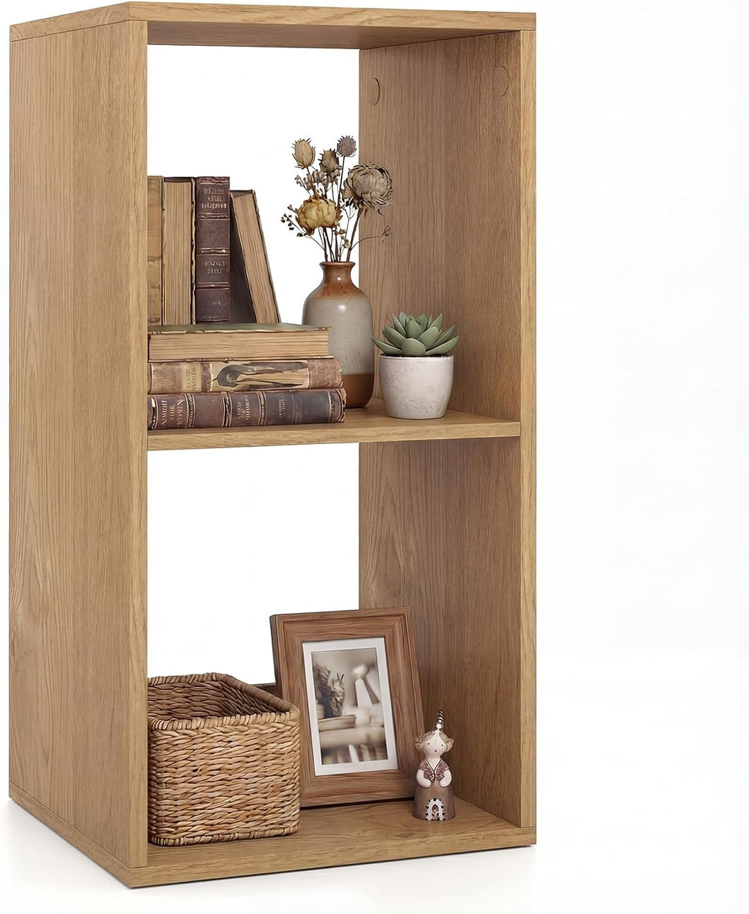 Giantex 2-Cube Bookcase, White Cubby Bookshelf w/Back Guardrail &amp; Anti-Tipping Kits