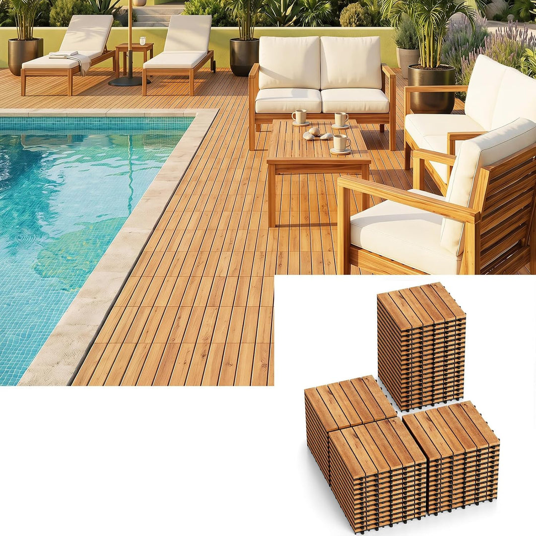 Giantex 12" x 12" Interlocking Acacia Wood Deck Tiles