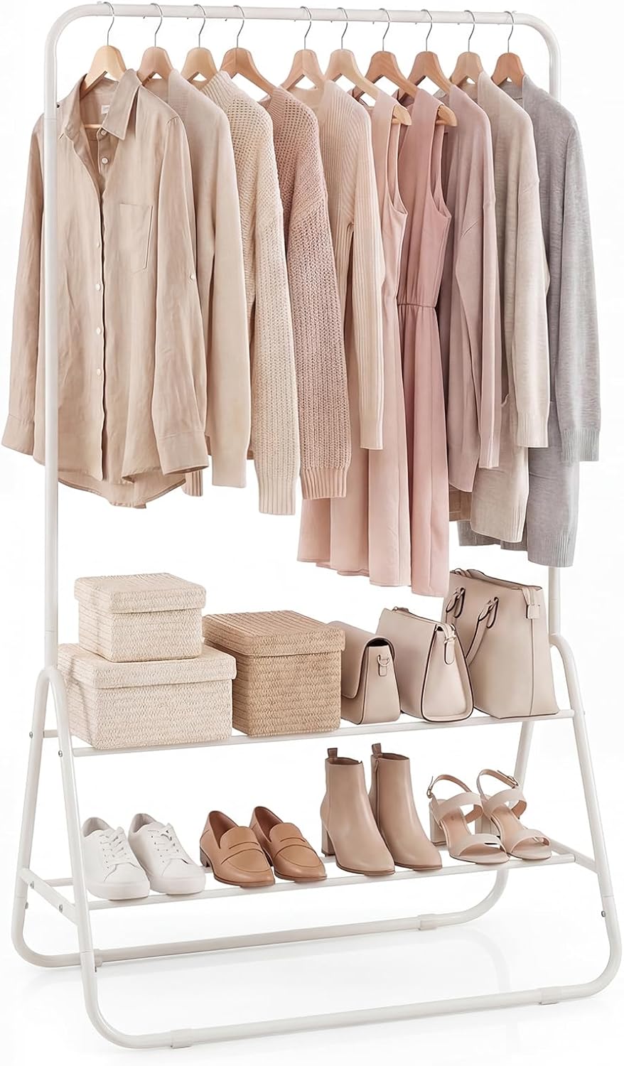 Giantex Heavy Duty Clothes Rack | Metal Garment Rack with Hanging Rod and Storage Shelves