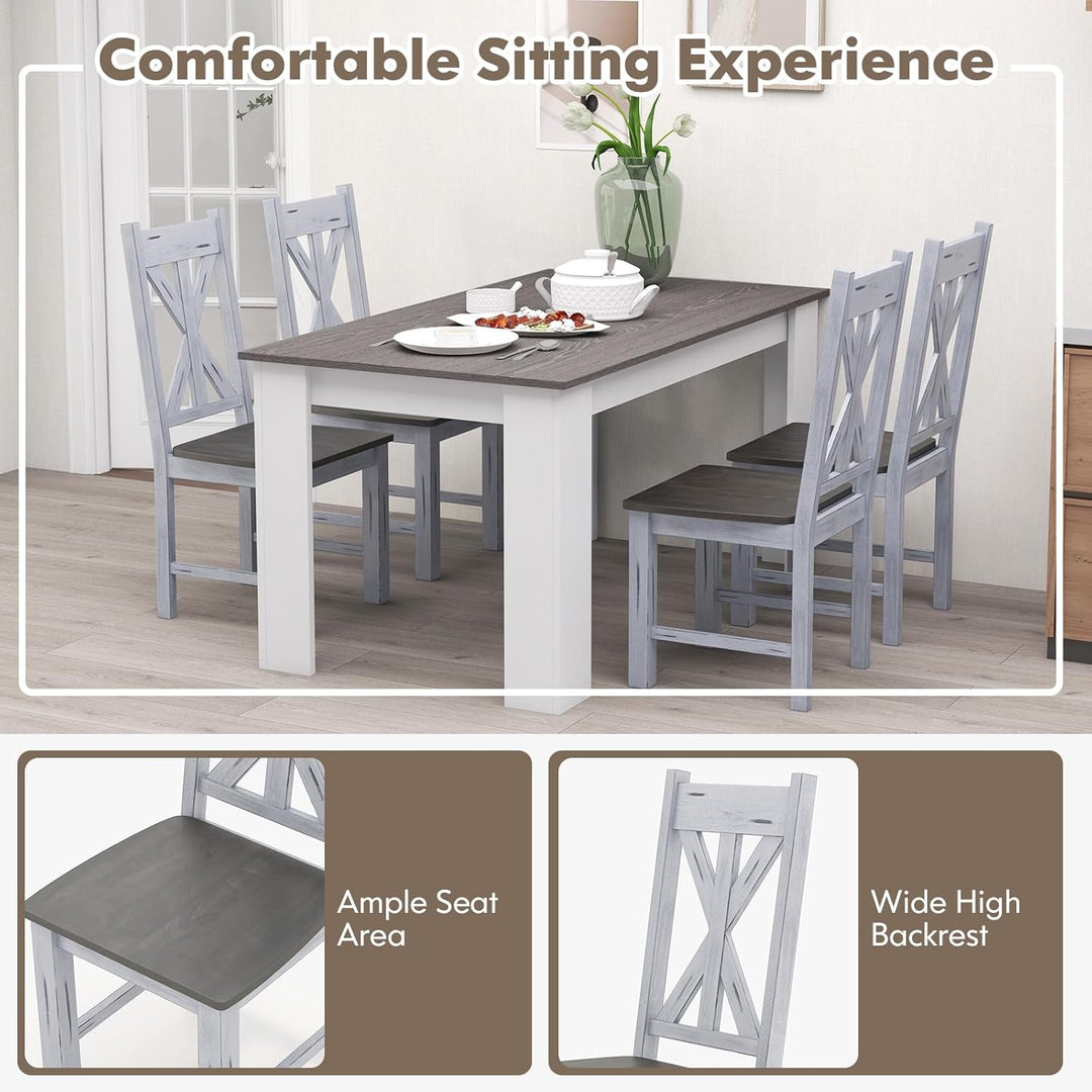 Giantex Retro Wooden Dining Chairs Set, Farmhouse Kitchen Chairs w/Rubber Wood Frame, Elegant Hollowed Backrest