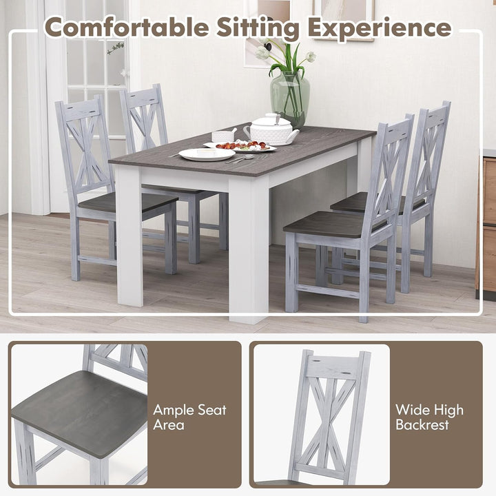 Giantex Retro Wooden Dining Chairs Set, Farmhouse Kitchen Chairs w/Rubber Wood Frame, Elegant Hollowed Backrest