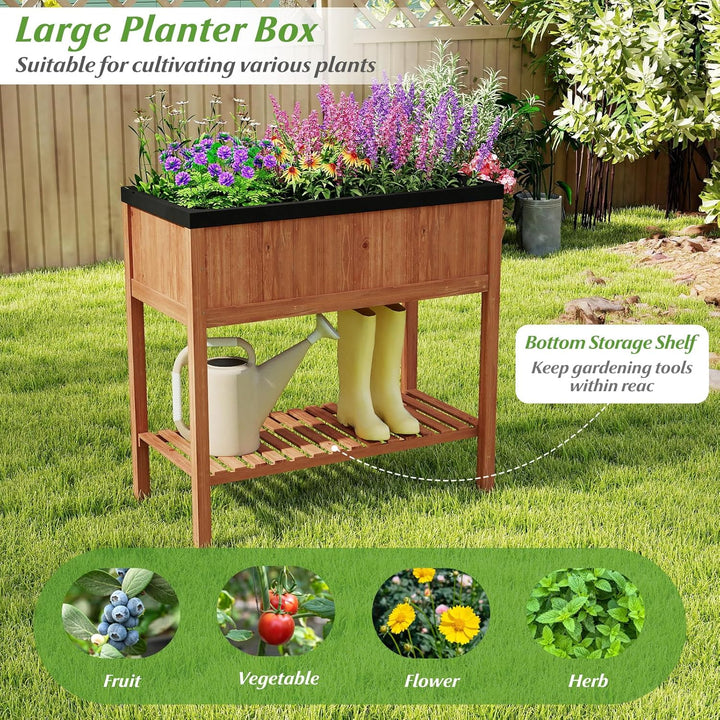 Giantex 40"x20"x39" Raised Garden Bed Wood Planter Box with Plant Stand &amp; Black Liner