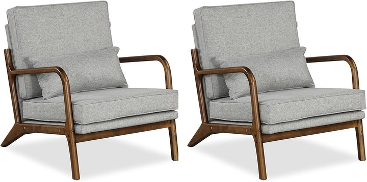 Giantex Mid Century Modern Accent Chair, Upholstered Armchair with Pillow, Rubber Wood Armrests &amp; Legs