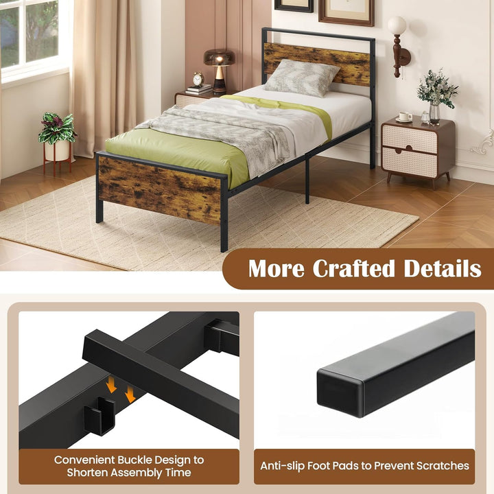 Giantex Twin Size/Full Size/King Size/Queen Metal Platform Bed Frames with Wooden Headboard &amp; Footboard