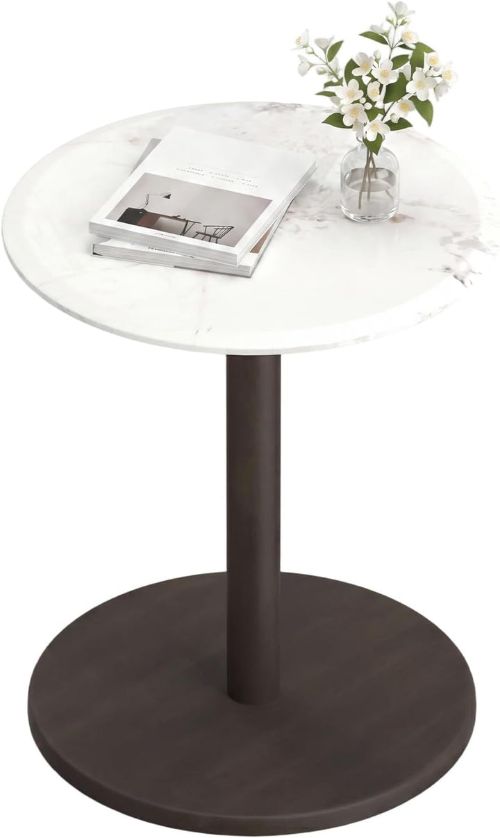Giantex Round Marble Side Table w/Stone Finish &amp; Wooden Pedestal (1/2)