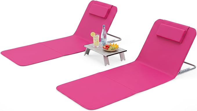 Giantex Beach Chairs for Adults 2 Pack Set with Side Table