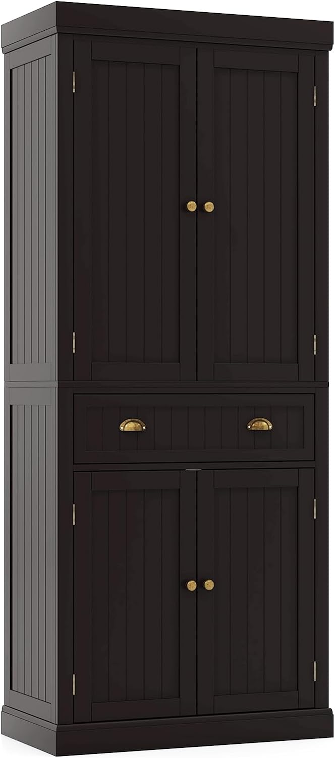 Giantex Pantry Organizers and Storage, 72" Tall Kitchen Cabinet with 2-Door Cabinets &amp; Drawer, Buffet Sideboard