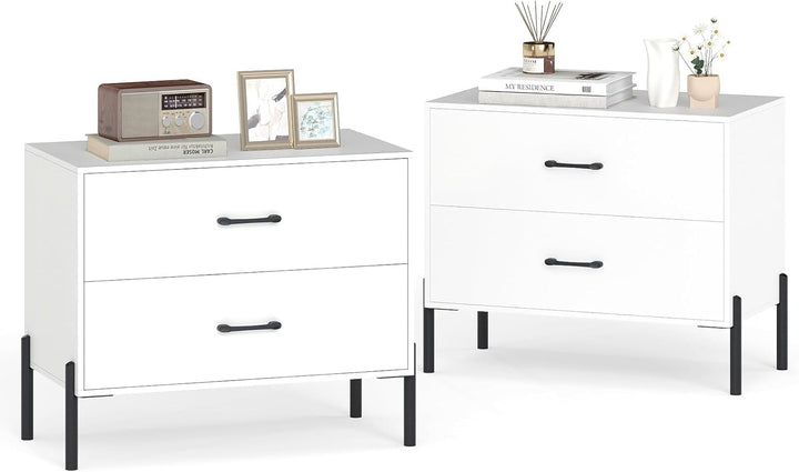 Giantex 2-Drawer Dresser Modern Wooden Nightstand with Metal Legs &amp; Handles