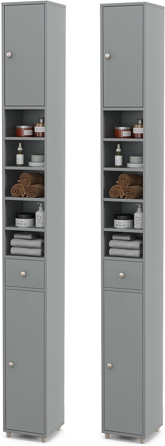Giantex Slim Bathroom Storage Cabinet - 71" Tall Narrow Floor Cabinet Cupboard with 2 Doors