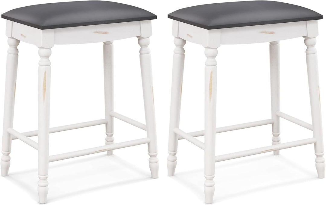 Giantex Bar Stools, 29"/24" Bar Height Saddle Stools w/Padded Seat, Rubber Wood Legs, Footrests &amp; Antiqued Surface