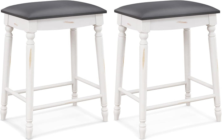 Giantex Bar Stools, 29"/24" Bar Height Saddle Stools w/Padded Seat, Rubber Wood Legs, Footrests &amp; Antiqued Surface